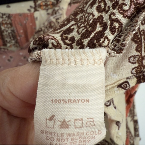 Mystree Boho Patchwork Tassel Tie Blouse – Size Small – 100% Rayon - Picture 6 of 7